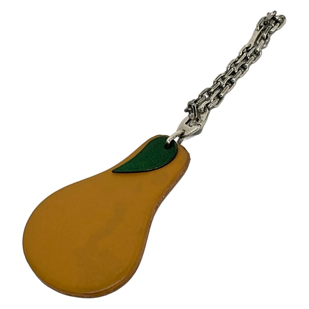 Hermès Fruit Bag Charm Bag Charm Beige Dark Green Silver Leather Hardware